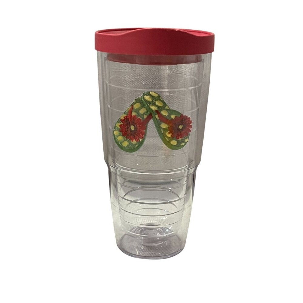 Tervis 24oz Tumbler Flip Flops Insulated Cup Red Lid Travel Mug Made in USA